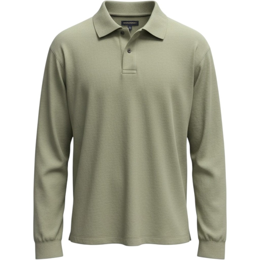 Banana Republic Mens Long Sleeve Polo Shirt Sage Green Olive Pique Knit Large